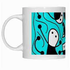 Playful Abstract Art - Cyan White Mugs by Valentinaart