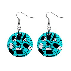 Playful Abstract Art - Cyan Mini Button Earrings by Valentinaart