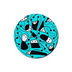 Playful Abstract Art - Cyan Rubber Round Coaster (4 Pack)  by Valentinaart