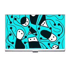 Playful Abstract Art - Cyan Business Card Holders by Valentinaart