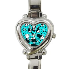 Playful Abstract Art - Cyan Heart Italian Charm Watch by Valentinaart