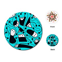 Playful Abstract Art - Cyan Playing Cards (round)  by Valentinaart