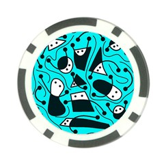 Playful Abstract Art - Cyan Poker Chip Card Guards by Valentinaart