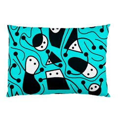 Playful Abstract Art - Cyan Pillow Case by Valentinaart