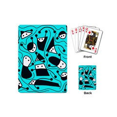 Playful Abstract Art - Cyan Playing Cards (mini)  by Valentinaart