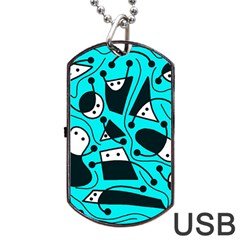 Playful Abstract Art - Cyan Dog Tag Usb Flash (two Sides)  by Valentinaart