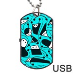 Playful abstract art - cyan Dog Tag USB Flash (Two Sides)  Front