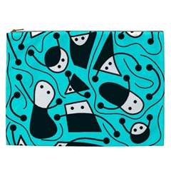 Playful Abstract Art - Cyan Cosmetic Bag (xxl)  by Valentinaart