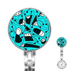 Playful Abstract Art - Cyan Stainless Steel Nurses Watch by Valentinaart