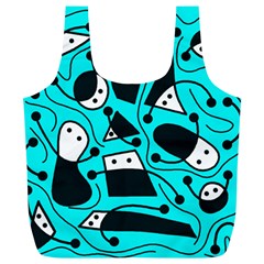 Playful Abstract Art - Cyan Full Print Recycle Bags (l)  by Valentinaart