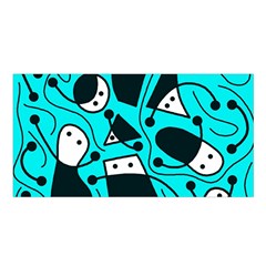 Playful abstract art - cyan Satin Shawl