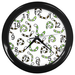 Green Worms Wall Clocks (black) by Valentinaart