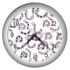 Purple Worms Wall Clocks (silver)  by Valentinaart