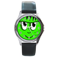 Halloween Frankenstein - Green Round Metal Watch by Valentinaart