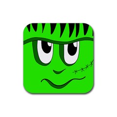 Halloween Frankenstein - Green Rubber Coaster (square)  by Valentinaart