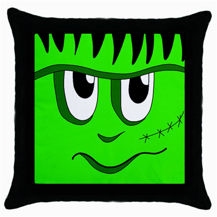 Halloween Frankenstein - Green Throw Pillow Case (Black)