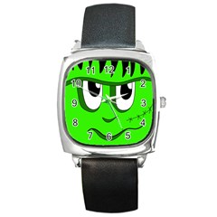 Halloween Frankenstein - Green Square Metal Watch by Valentinaart