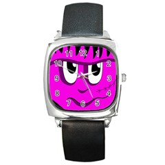 Halloween - Pink Frankenstein Square Metal Watch by Valentinaart