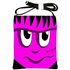 Halloween - Pink Frankenstein Shoulder Sling Bags by Valentinaart