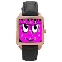 Halloween - Pink Frankenstein Rose Gold Leather Watch  by Valentinaart