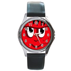 Halloween Frankenstein - Red Round Metal Watch by Valentinaart