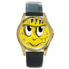 Halloween Frankenstein - Yellow Round Gold Metal Watch by Valentinaart