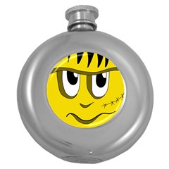 Halloween Frankenstein - Yellow Round Hip Flask (5 Oz) by Valentinaart