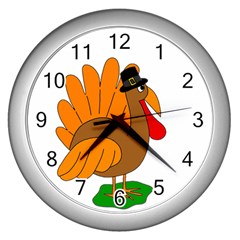 Thanksgiving Turkey - Transparent Wall Clocks (silver)  by Valentinaart