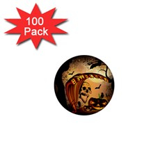 Halloween, Funny Pumpkin With Skull And Spider In The Night 1  Mini Buttons (100 Pack)  by FantasyWorld7