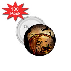 Halloween, Funny Pumpkin With Skull And Spider In The Night 1 75  Buttons (100 Pack)  by FantasyWorld7