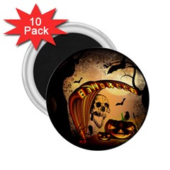 Halloween, Funny Pumpkin With Skull And Spider In The Night 2 25  Magnets (10 Pack)  by FantasyWorld7