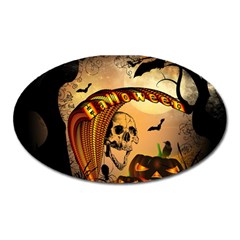 Halloween, Funny Pumpkin With Skull And Spider In The Night Oval Magnet by FantasyWorld7