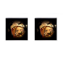 Halloween, Funny Pumpkin With Skull And Spider In The Night Cufflinks (square) by FantasyWorld7