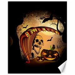 Halloween, Funny Pumpkin With Skull And Spider In The Night Canvas 16  X 20   by FantasyWorld7