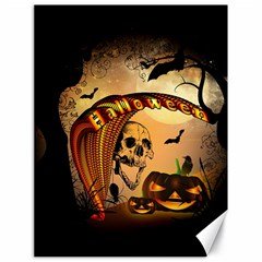 Halloween, Funny Pumpkin With Skull And Spider In The Night Canvas 18  X 24   by FantasyWorld7