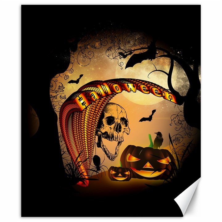 Halloween, Funny Pumpkin With Skull And Spider In The Night Canvas 20  x 24  