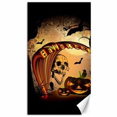 Halloween, Funny Pumpkin With Skull And Spider In The Night Canvas 40  X 72   by FantasyWorld7