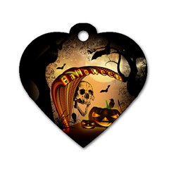 Halloween, Funny Pumpkin With Skull And Spider In The Night Dog Tag Heart (one Side) by FantasyWorld7