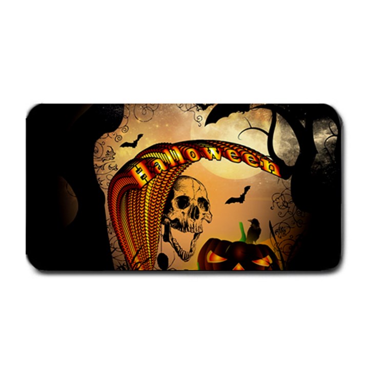 Halloween, Funny Pumpkin With Skull And Spider In The Night Medium Bar Mats