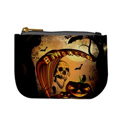 Halloween, Funny Pumpkin With Skull And Spider In The Night Mini Coin Purses by FantasyWorld7