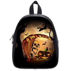 Halloween, Funny Pumpkin With Skull And Spider In The Night School Bags (small)  by FantasyWorld7