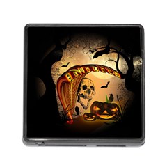 Halloween, Funny Pumpkin With Skull And Spider In The Night Memory Card Reader (square) by FantasyWorld7