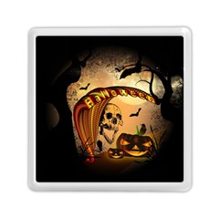 Halloween, Funny Pumpkin With Skull And Spider In The Night Memory Card Reader (square)  by FantasyWorld7