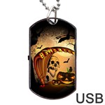 Halloween, Funny Pumpkin With Skull And Spider In The Night Dog Tag USB Flash (One Side) Front