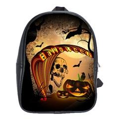 Halloween, Funny Pumpkin With Skull And Spider In The Night School Bags (xl)  by FantasyWorld7