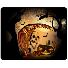 Halloween, Funny Pumpkin With Skull And Spider In The Night Double Sided Fleece Blanket (medium)  by FantasyWorld7