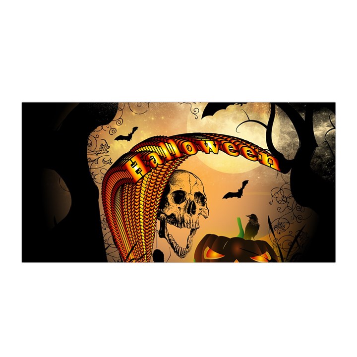 Halloween, Funny Pumpkin With Skull And Spider In The Night Satin Wrap