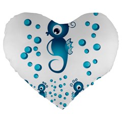 Seahorsesb Large 19  Premium Flano Heart Shape Cushions by vanessagf