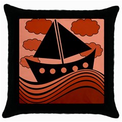 Boat - Red Throw Pillow Case (black) by Valentinaart