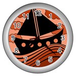 Boat - red Wall Clocks (Silver)  Front